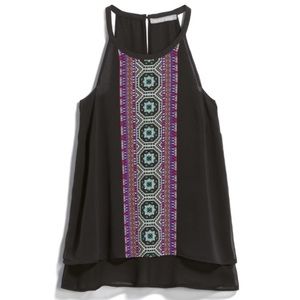 Black Tank Top with Fun Pattern on Front. Medium. EUC